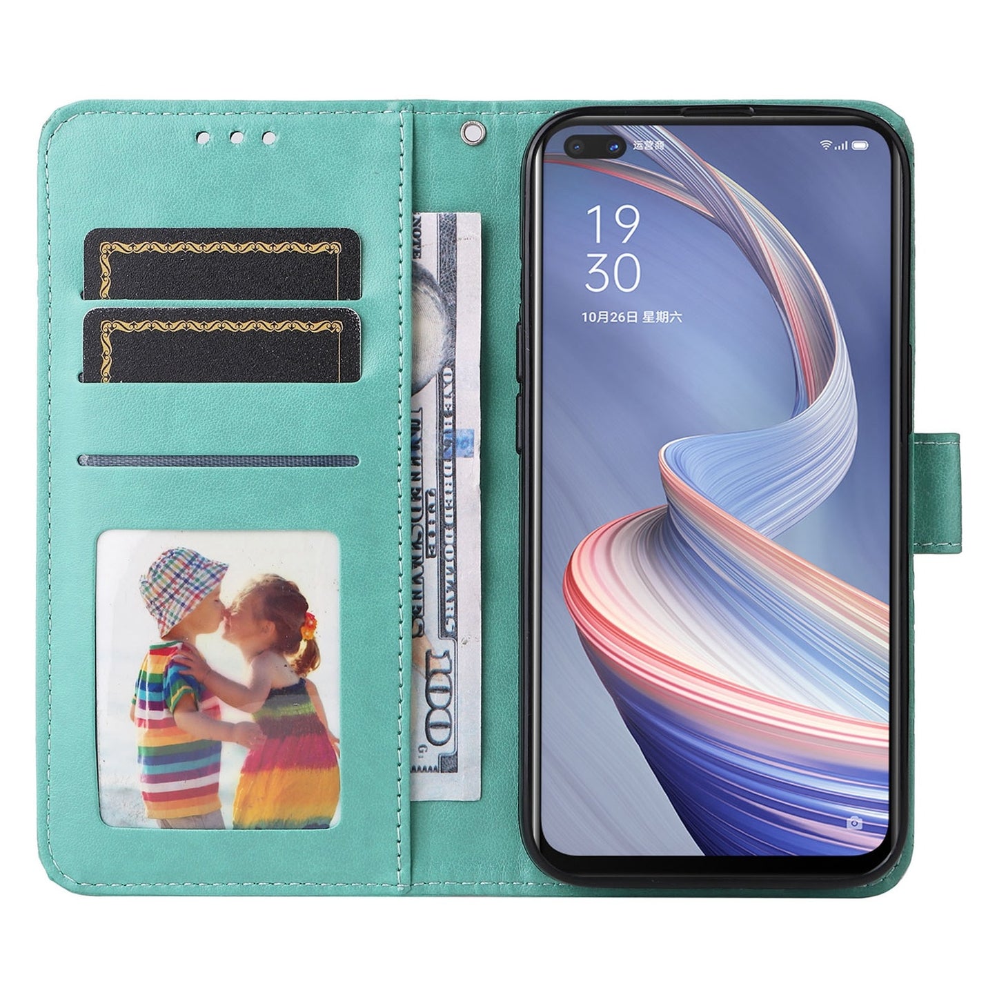 OPPO A53 5G Sunflower Embossed Leather Wallet Phone Case with Kickstand and Card Holder