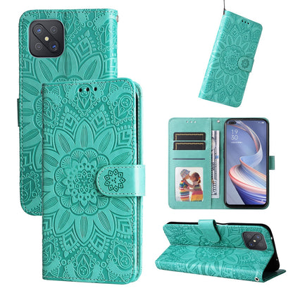 OPPO Reno4 Z Sunflower Embossed Leather Wallet Phone Case with Kickstand and Card Holder