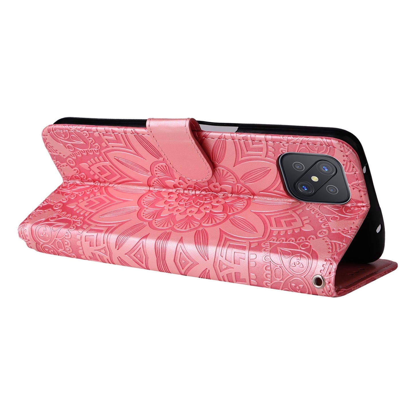 OPPO A53 5G Sunflower Embossed Leather Wallet Phone Case with Kickstand and Card Holder