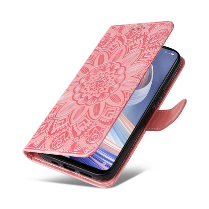 OPPO A53 5G Sunflower Embossed Leather Wallet Phone Case with Kickstand and Card Holder