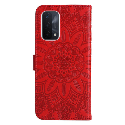 OPPO A74 5G Sunflower Embossed Leather Wallet Phone Case with Kickstand and Card Holder