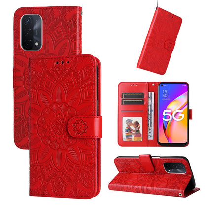 OPPO A54 5G Sunflower Embossed Leather Wallet Phone Case with Kickstand and Card Holder