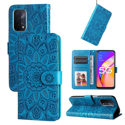 OPPO A74 5G Sunflower Embossed Leather Wallet Phone Case with Kickstand and Card Holder