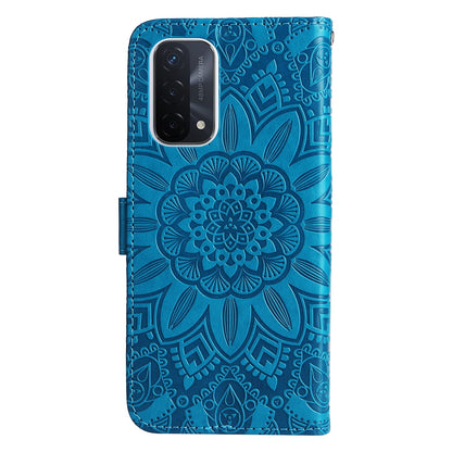 OPPO A74 5G Sunflower Embossed Leather Wallet Phone Case with Kickstand and Card Holder