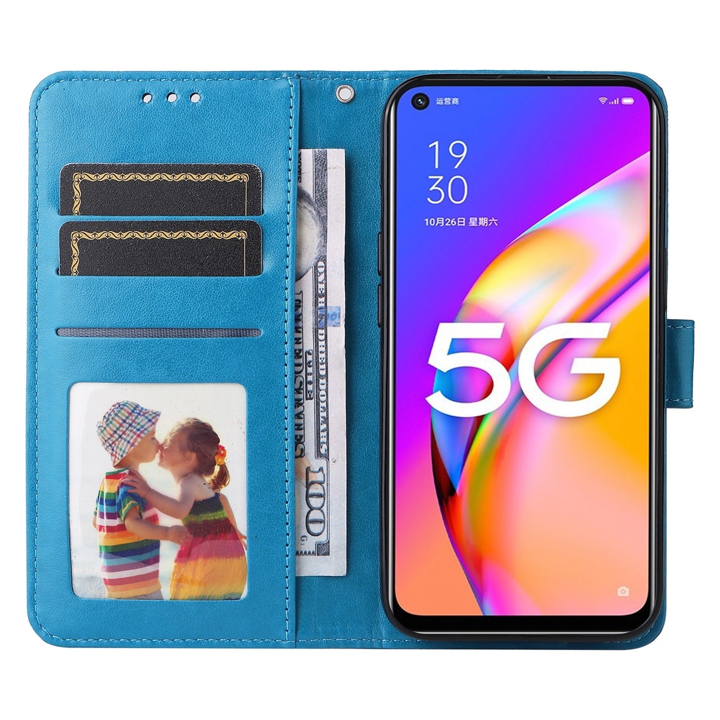 OPPO A74 5G Sunflower Embossed Leather Wallet Phone Case with Kickstand and Card Holder