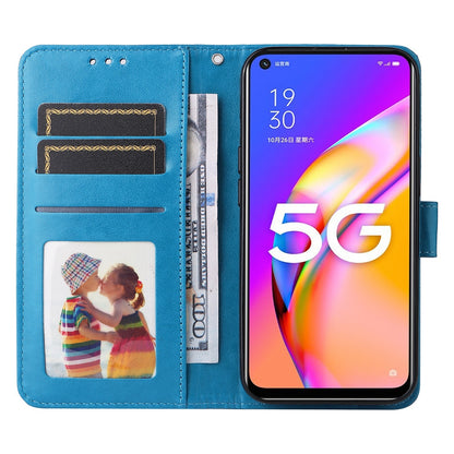 OPPO A74 5G Sunflower Embossed Leather Wallet Phone Case with Kickstand and Card Holder