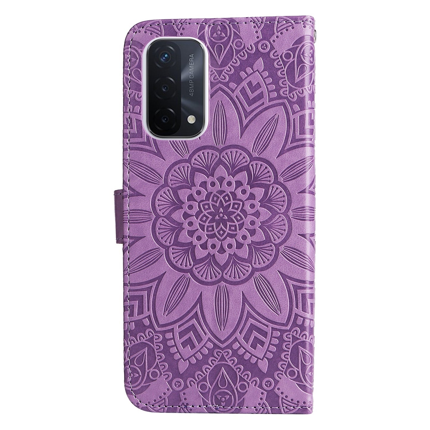 OPPO A54 5G Sunflower Embossed Leather Wallet Phone Case with Kickstand and Card Holder