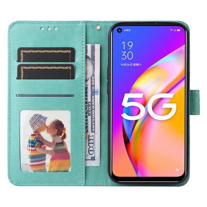 OPPO A54 5G Sunflower Embossed Leather Wallet Phone Case with Kickstand and Card Holder