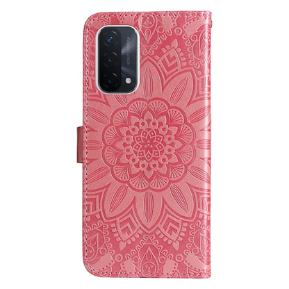 OPPO A54 5G Sunflower Embossed Leather Wallet Phone Case with Kickstand and Card Holder
