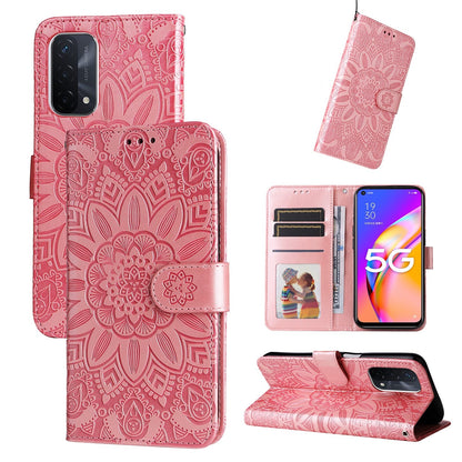 OPPO A54 5G Sunflower Embossed Leather Wallet Phone Case with Kickstand and Card Holder