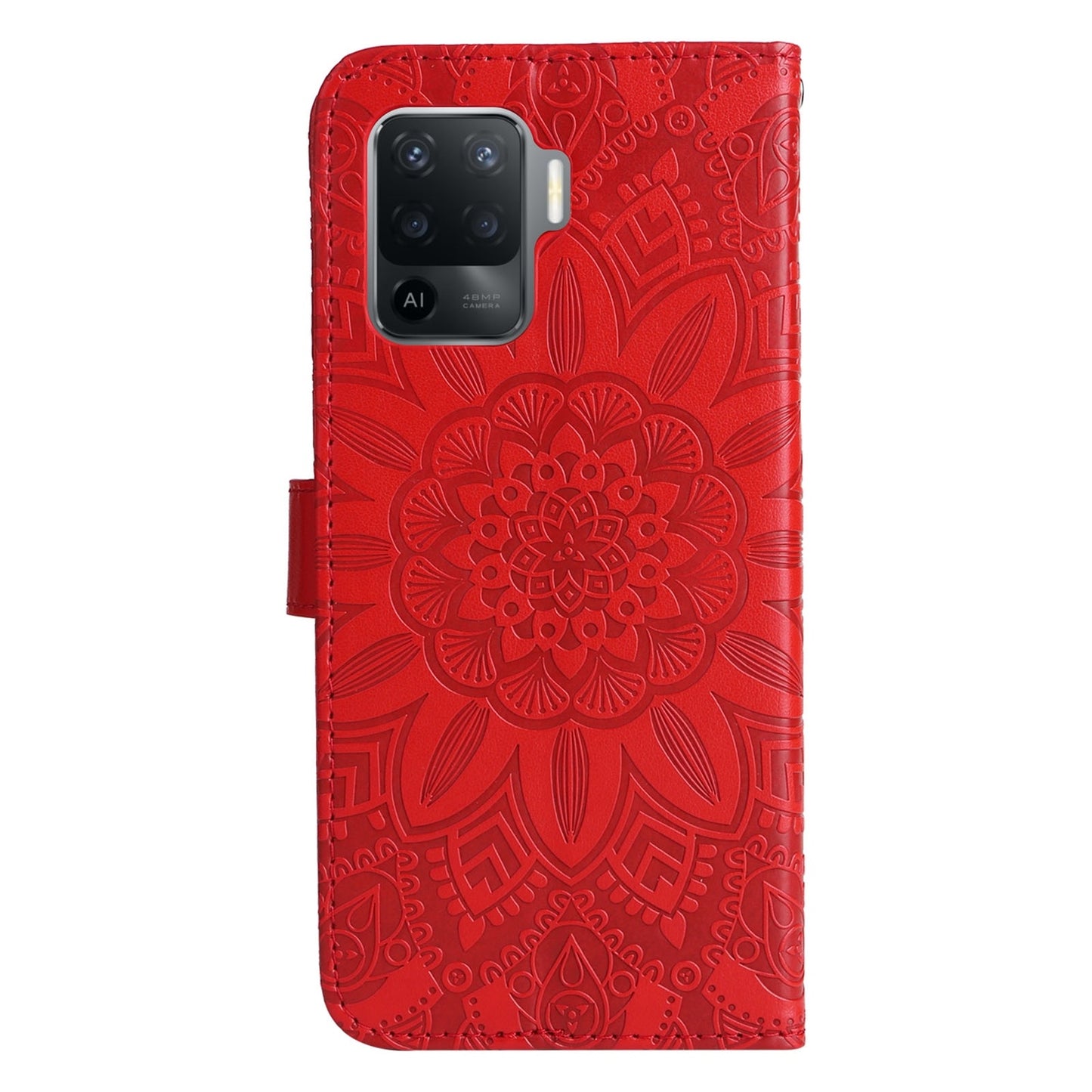 OPPO Reno5 F Sunflower Embossed Leather Wallet Phone Case with Kickstand and Card Holder