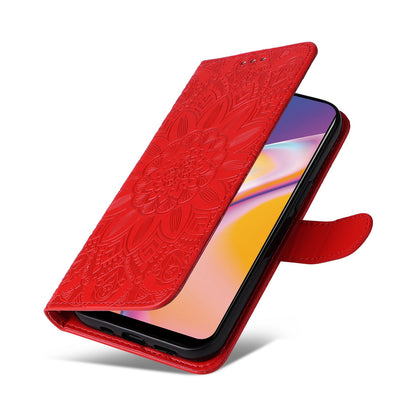 OPPO F19 Pro Sunflower Embossed Leather Wallet Phone Case with Kickstand and Card Holder