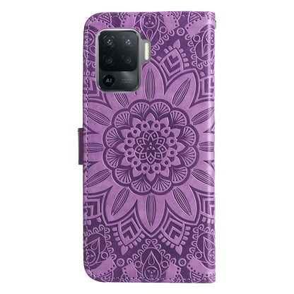OPPO A94 4G Sunflower Embossed Leather Wallet Phone Case with Kickstand and Card Holder