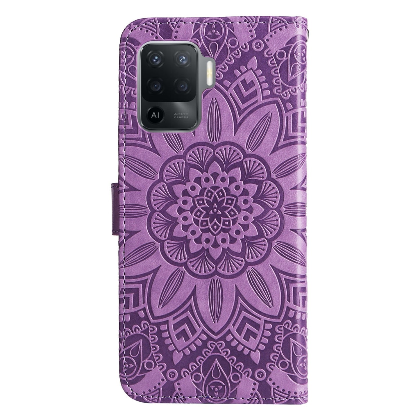 OPPO F19 Pro Sunflower Embossed Leather Wallet Phone Case with Kickstand and Card Holder