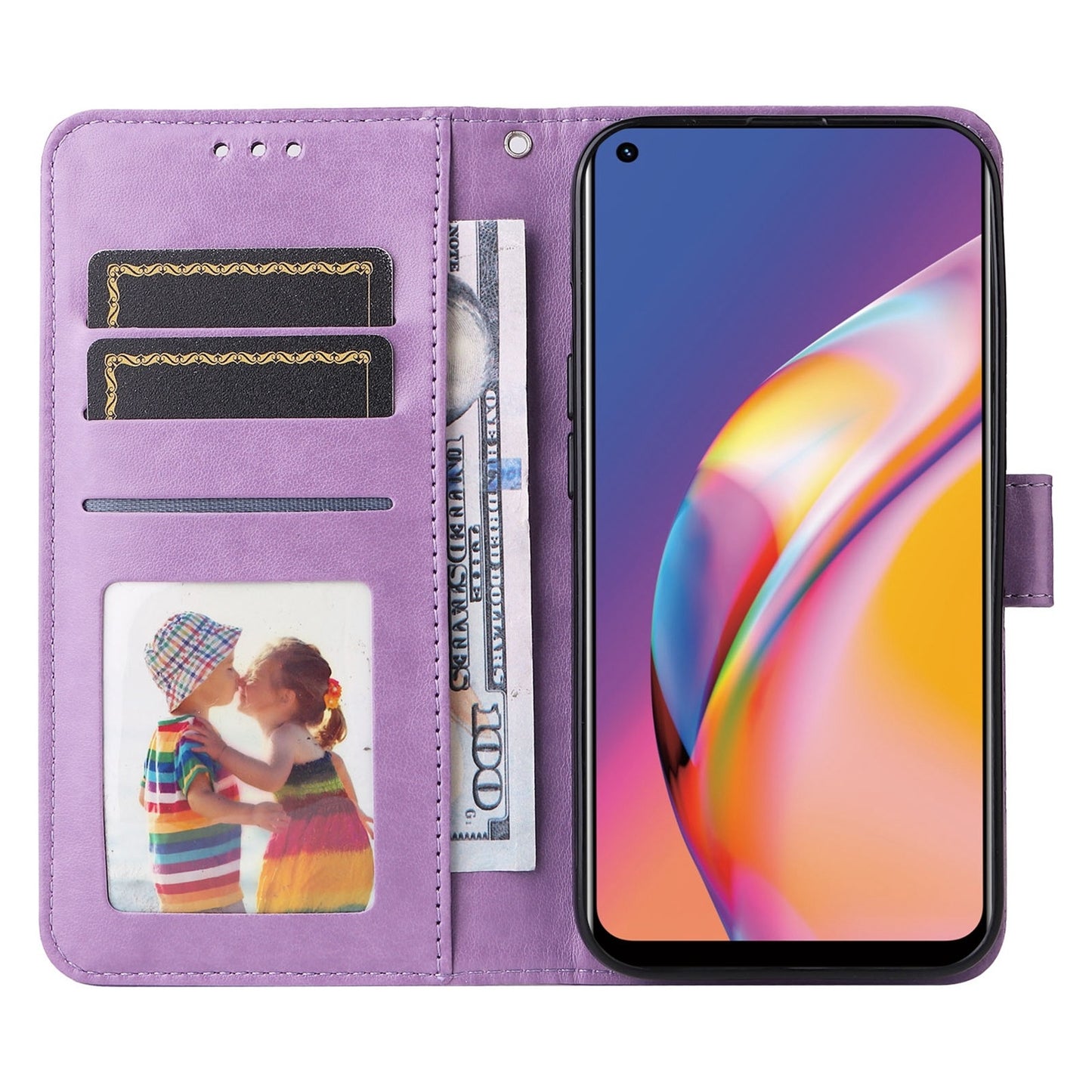 OPPO A94 4G Sunflower Embossed Leather Wallet Phone Case with Kickstand and Card Holder