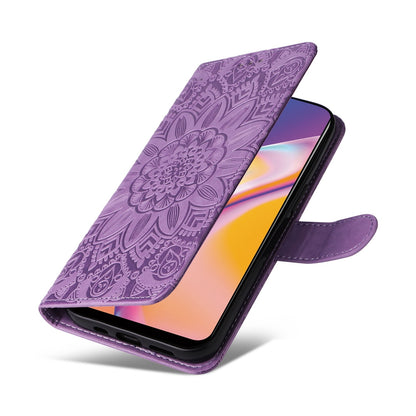 OPPO Reno5 F Sunflower Embossed Leather Wallet Phone Case with Kickstand and Card Holder