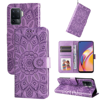 OPPO F19 Pro Sunflower Embossed Leather Wallet Phone Case with Kickstand and Card Holder