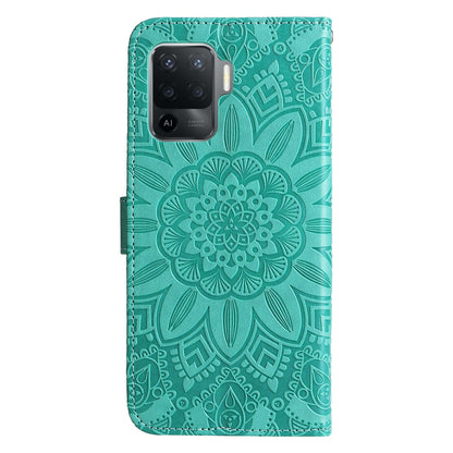 OPPO A94 4G Sunflower Embossed Leather Wallet Phone Case with Kickstand and Card Holder