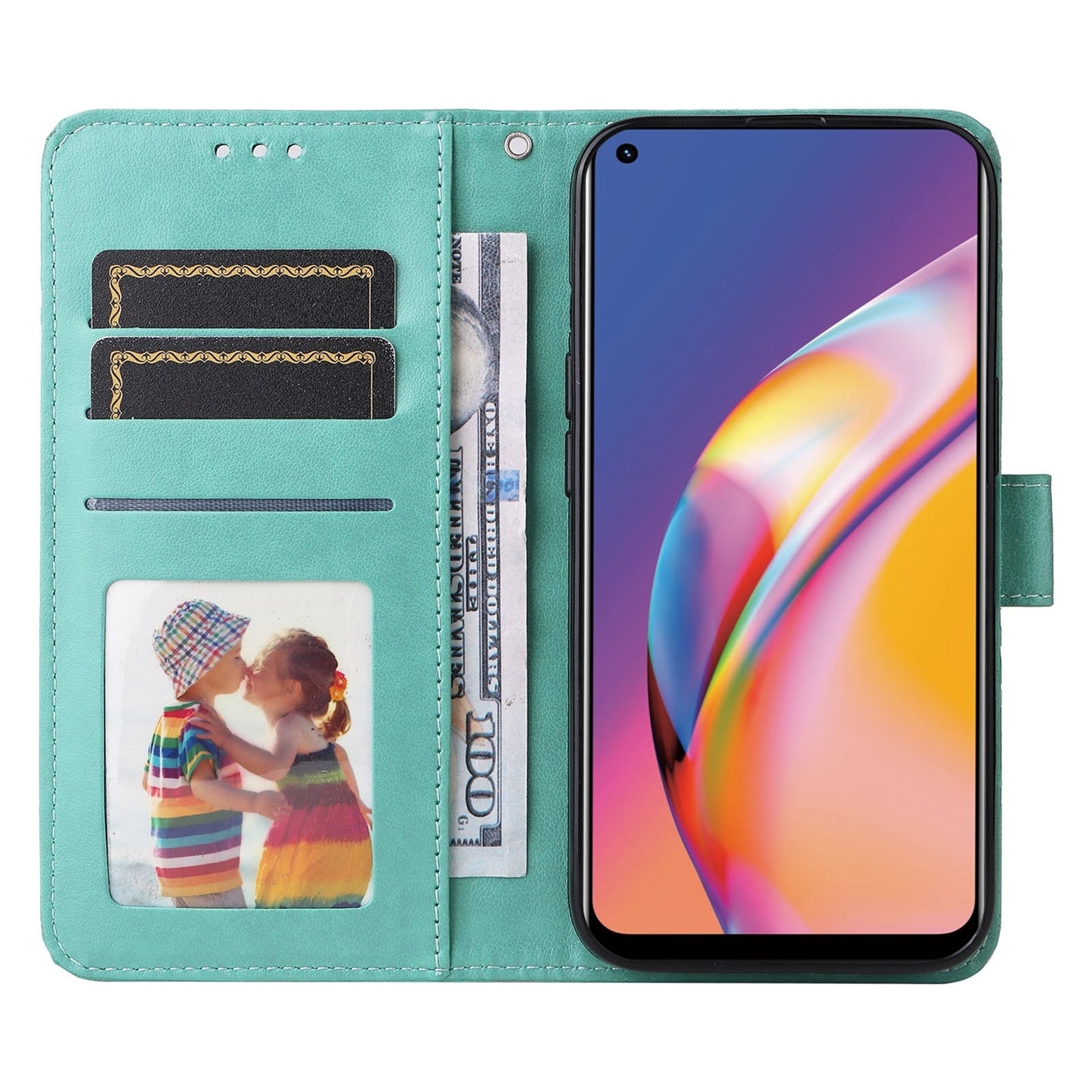 OPPO A94 4G Sunflower Embossed Leather Wallet Phone Case with Kickstand and Card Holder