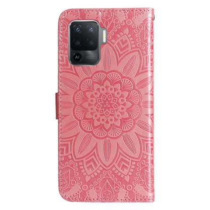 OPPO F19 Pro Sunflower Embossed Leather Wallet Phone Case with Kickstand and Card Holder