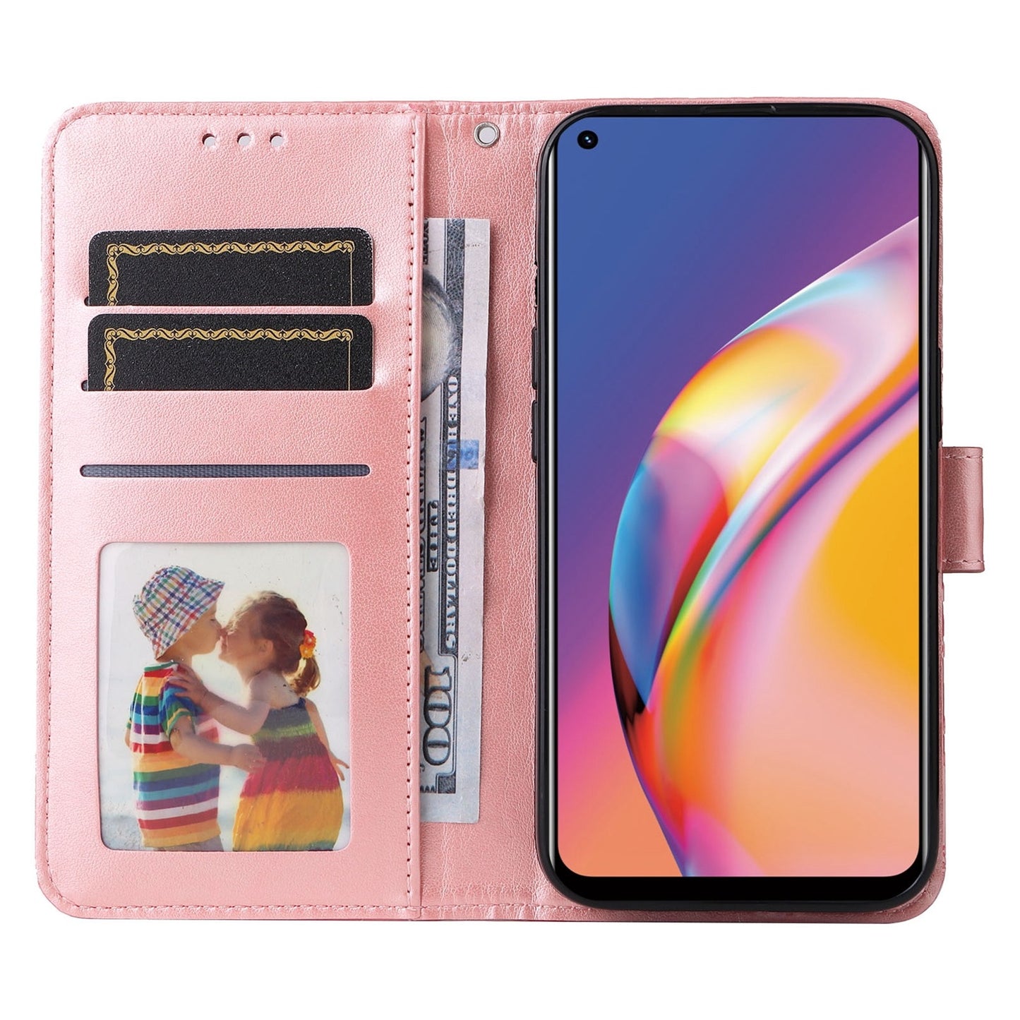 OPPO A94 4G Sunflower Embossed Leather Wallet Phone Case with Kickstand and Card Holder