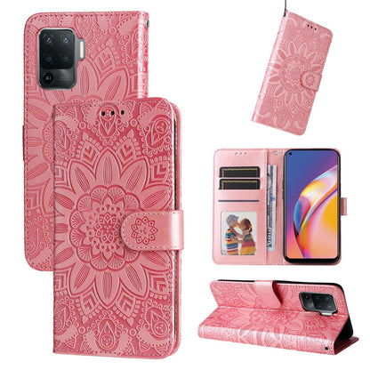 OPPO F19 Pro Sunflower Embossed Leather Wallet Phone Case with Kickstand and Card Holder