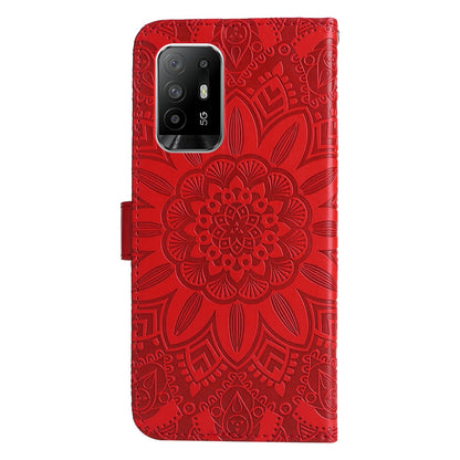 OPPO F19 Pro+ Sunflower Embossed Leather Wallet Phone Case with Kickstand and Card Holder