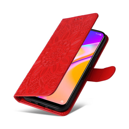 OPPO F19 Pro+ Sunflower Embossed Leather Wallet Phone Case with Kickstand and Card Holder