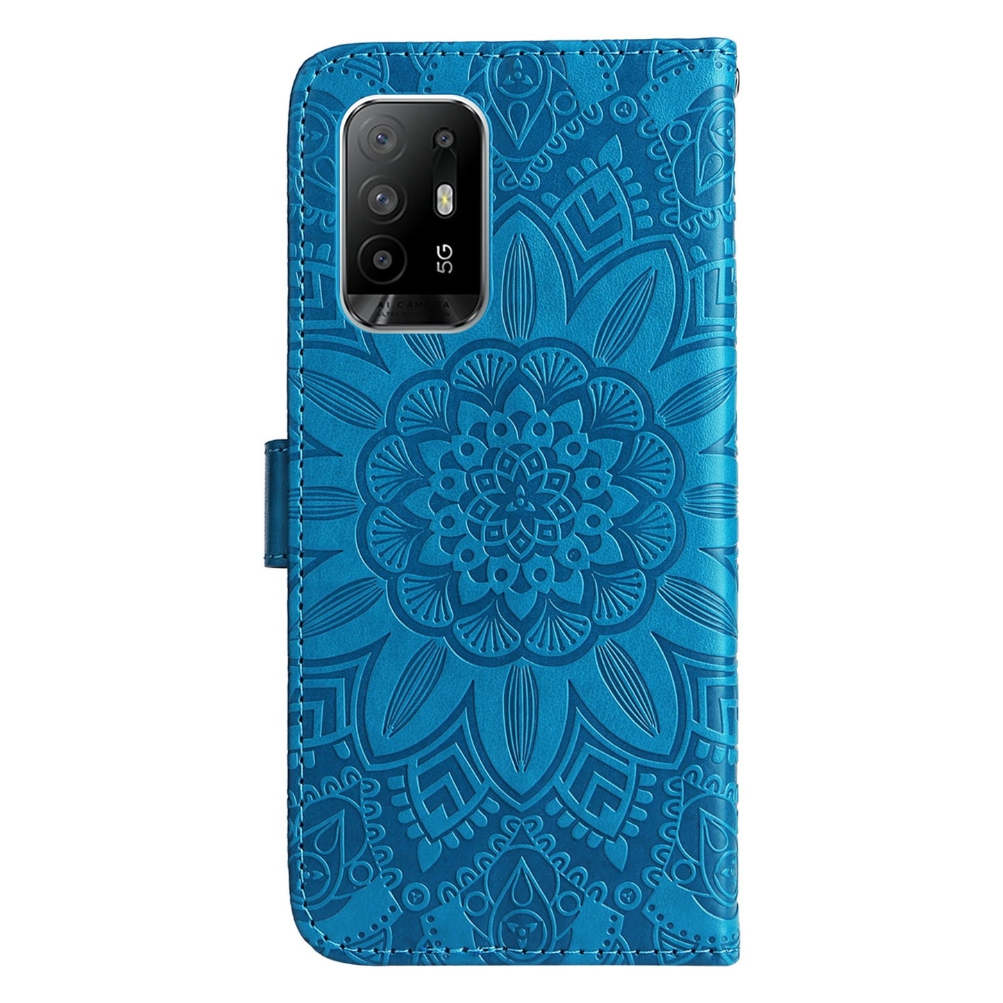OPPO A94 5G Sunflower Embossed Leather Wallet Phone Case with Kickstand and Card Holder