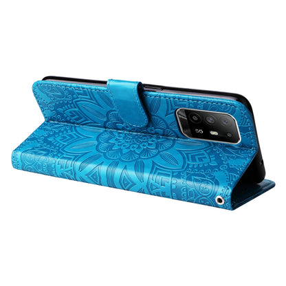 OPPO F19 Pro+ Sunflower Embossed Leather Wallet Phone Case with Kickstand and Card Holder