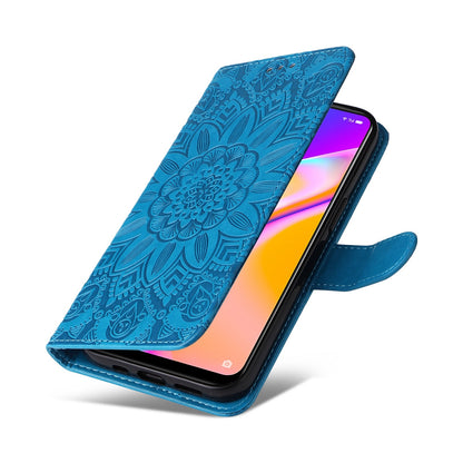 OPPO F19 Pro+ Sunflower Embossed Leather Wallet Phone Case with Kickstand and Card Holder