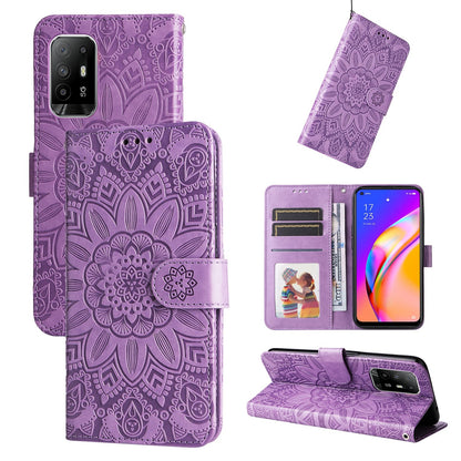 OPPO A95 5G Sunflower Embossed Leather Wallet Phone Case with Kickstand and Card Holder