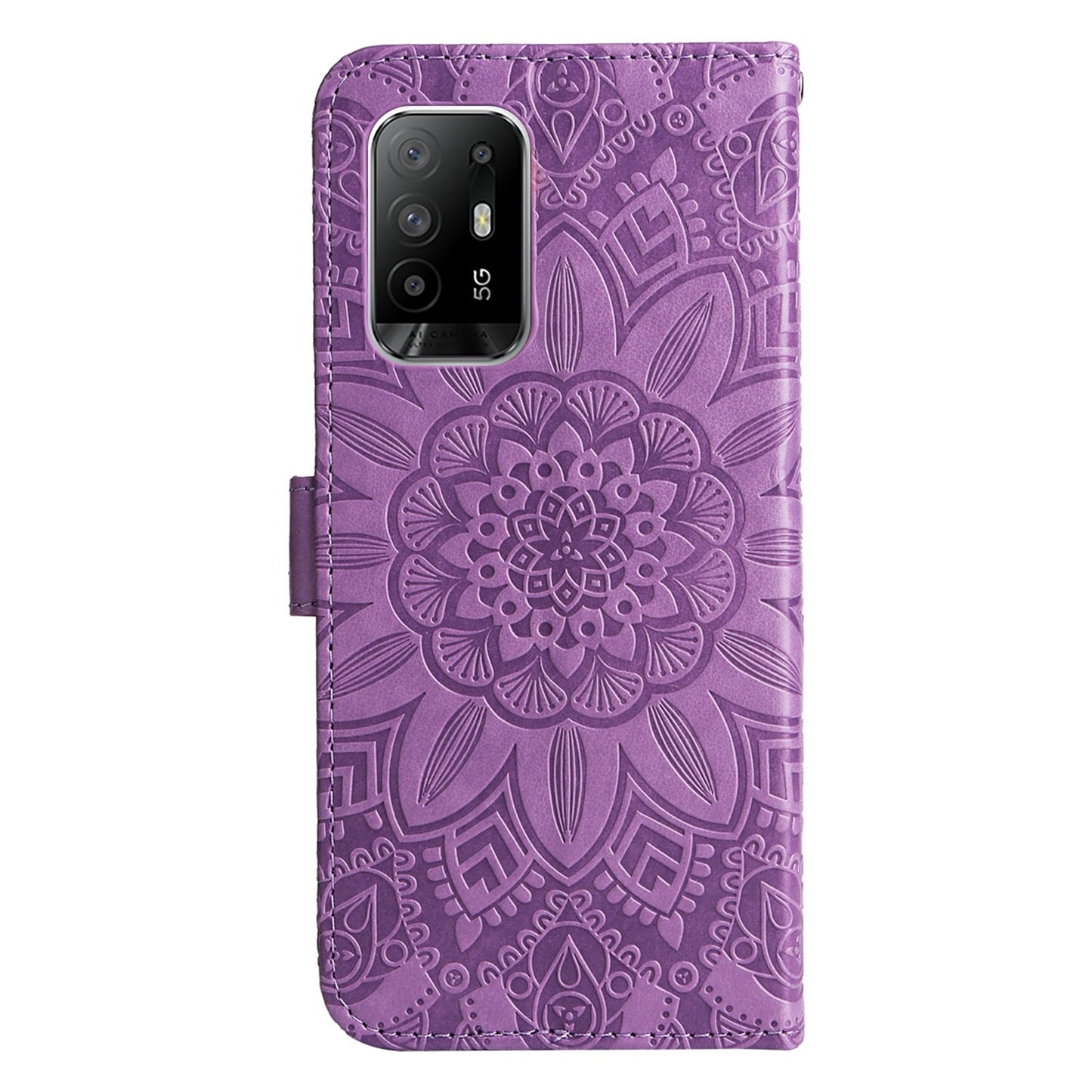 OPPO A94 5G Sunflower Embossed Leather Wallet Phone Case with Kickstand and Card Holder