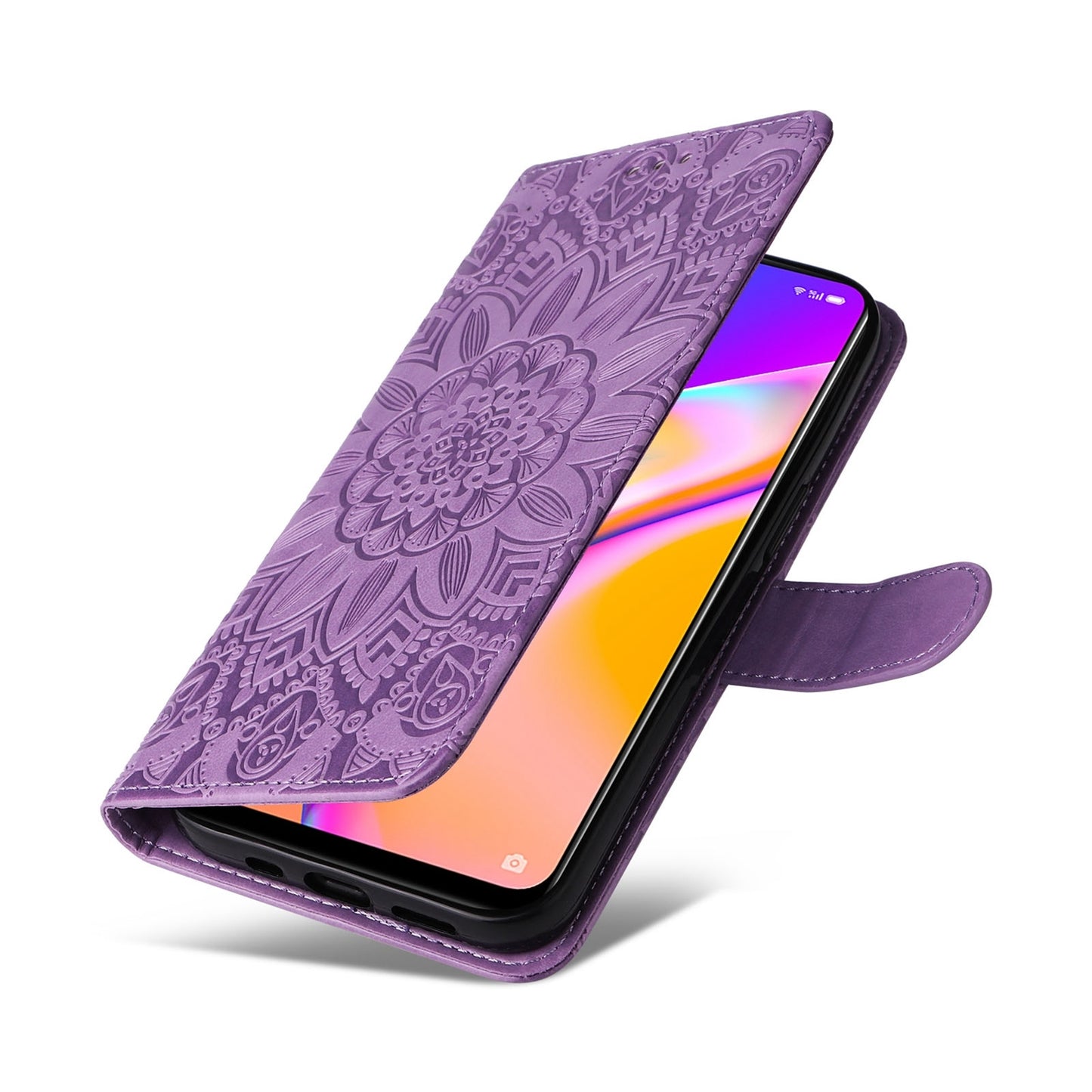 OPPO A95 5G Sunflower Embossed Leather Wallet Phone Case with Kickstand and Card Holder