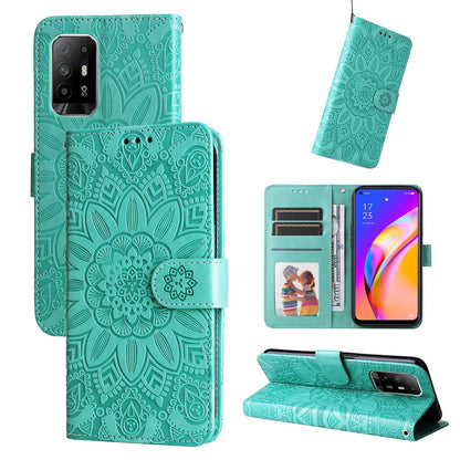 OPPO F19 Pro+ Sunflower Embossed Leather Wallet Phone Case with Kickstand and Card Holder