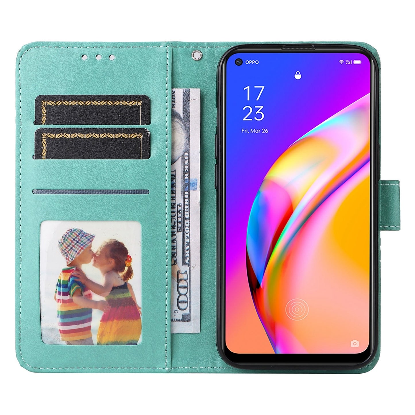 OPPO A94 5G Sunflower Embossed Leather Wallet Phone Case with Kickstand and Card Holder