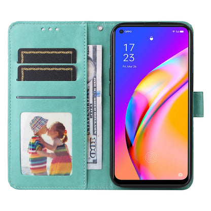 OPPO A94 5G Sunflower Embossed Leather Wallet Phone Case with Kickstand and Card Holder