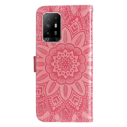 OPPO A94 5G Sunflower Embossed Leather Wallet Phone Case with Kickstand and Card Holder