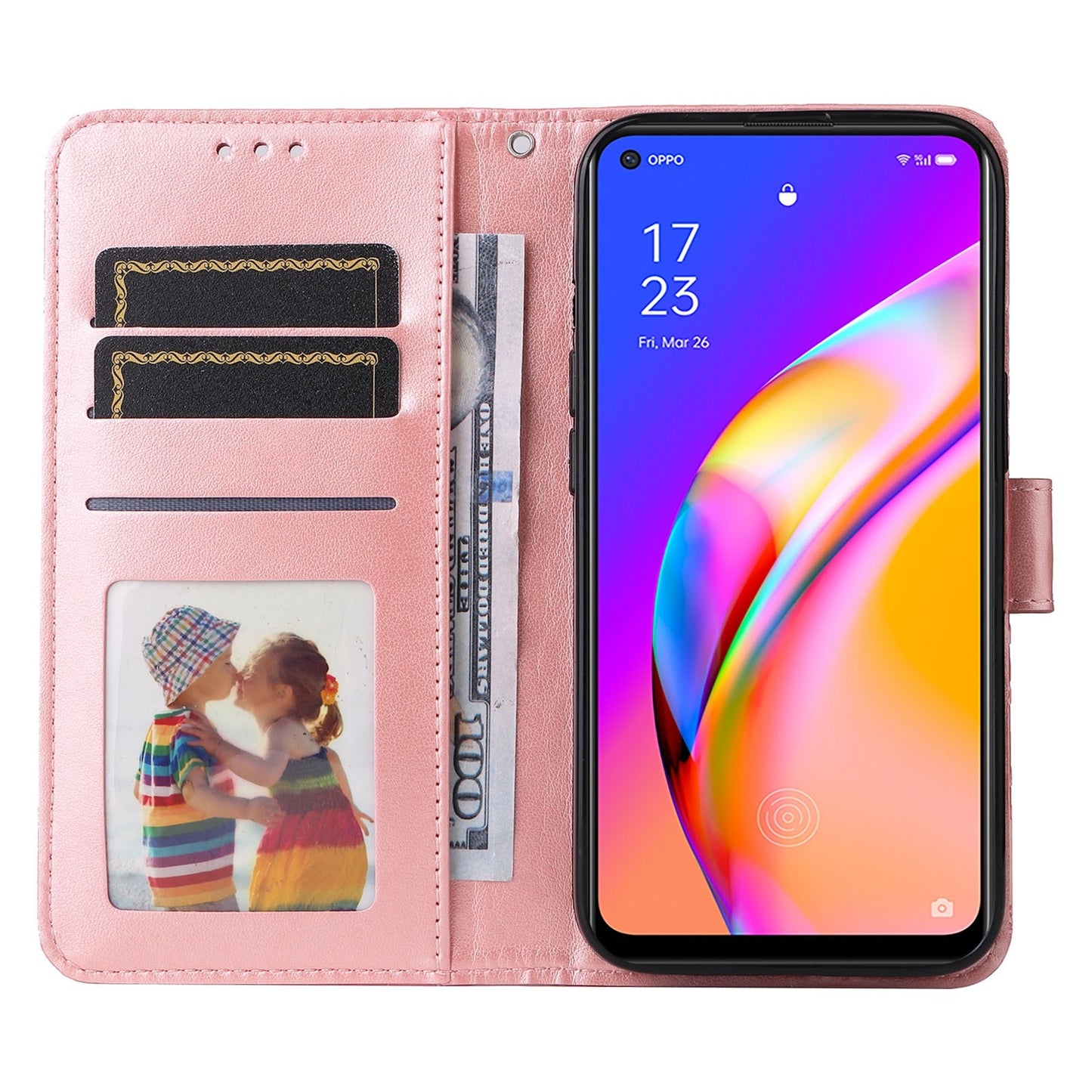 OPPO A95 5G Sunflower Embossed Leather Wallet Phone Case with Kickstand and Card Holder