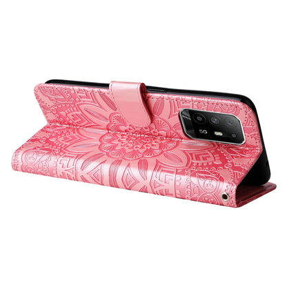 OPPO A95 5G Sunflower Embossed Leather Wallet Phone Case with Kickstand and Card Holder