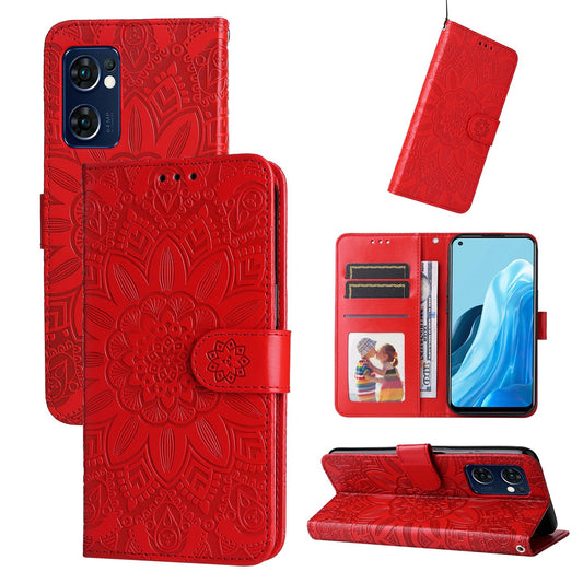 OPPO Find X5 Lite Sunflower Embossed Leather Wallet Phone Case with Kickstand and Card Holder