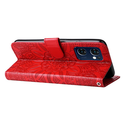 OPPO Find X5 Lite Sunflower Embossed Leather Wallet Phone Case with Kickstand and Card Holder