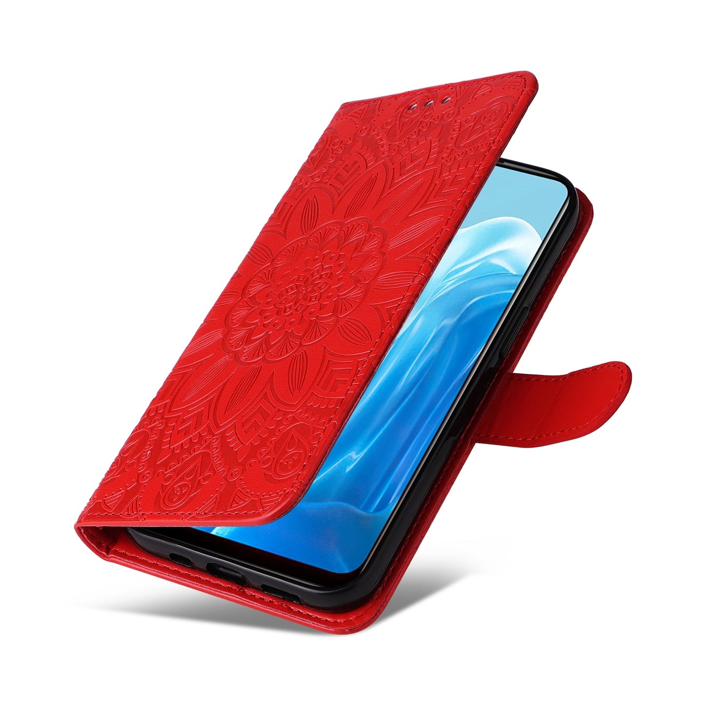 OPPO Find X5 Lite Sunflower Embossed Leather Wallet Phone Case with Kickstand and Card Holder