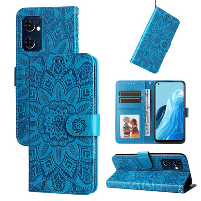 OPPO Find X5 Lite Sunflower Embossed Leather Wallet Phone Case with Kickstand and Card Holder