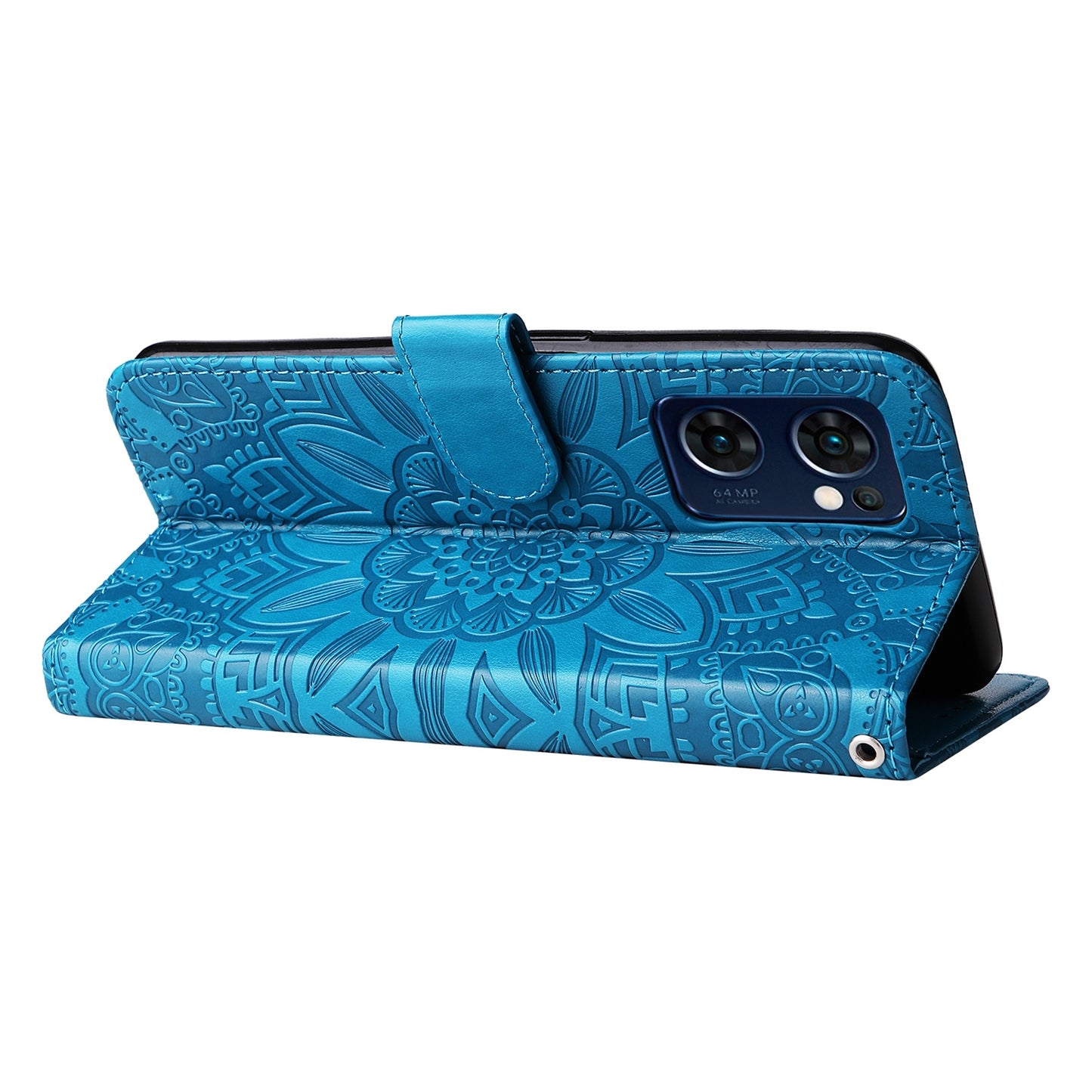 OPPO Find X5 Lite Sunflower Embossed Leather Wallet Phone Case with Kickstand and Card Holder