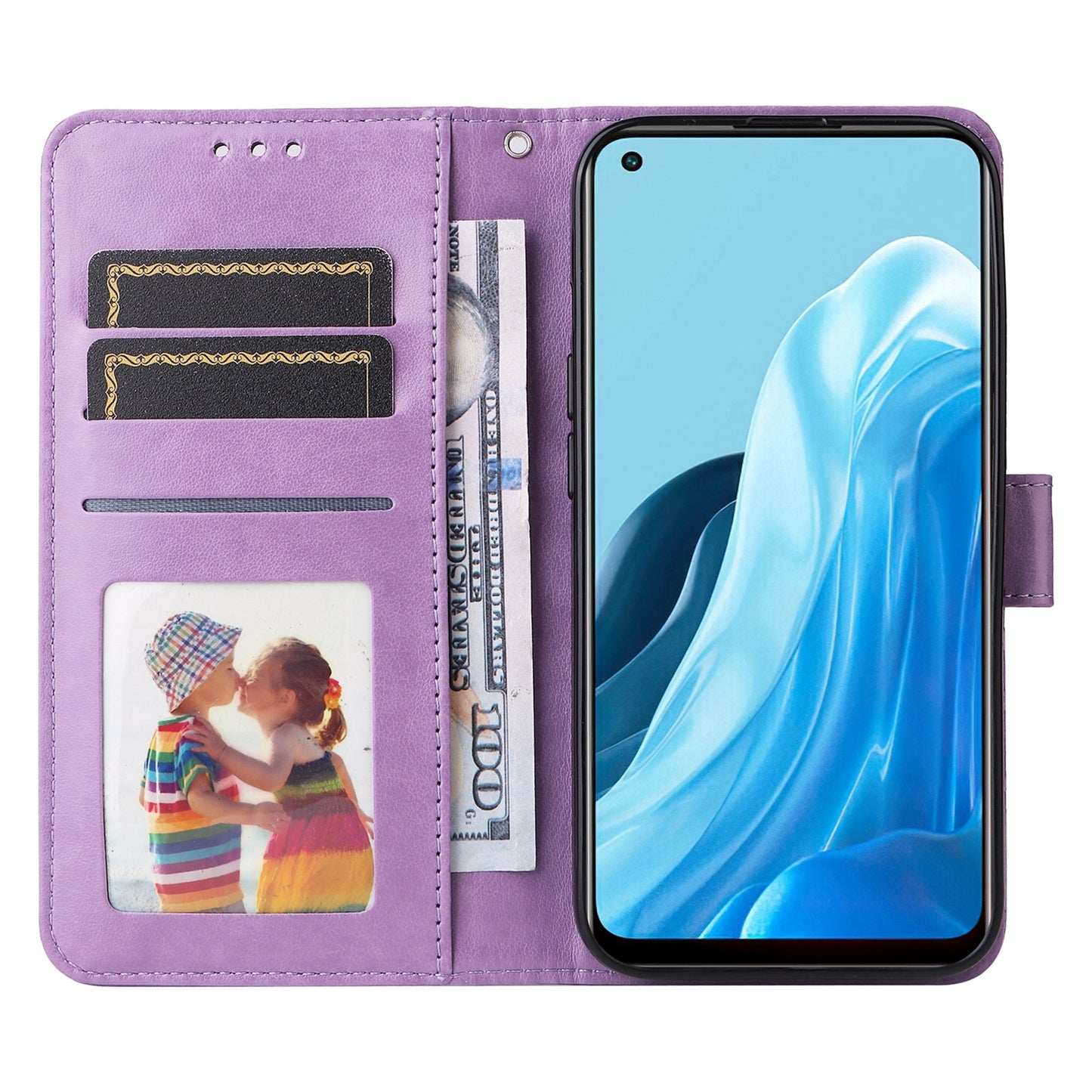 OPPO Find X5 Lite Sunflower Embossed Leather Wallet Phone Case with Kickstand and Card Holder