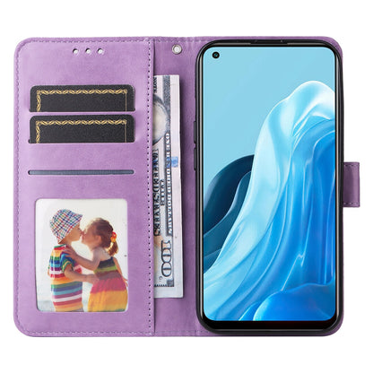 OPPO Find X5 Lite Sunflower Embossed Leather Wallet Phone Case with Kickstand and Card Holder