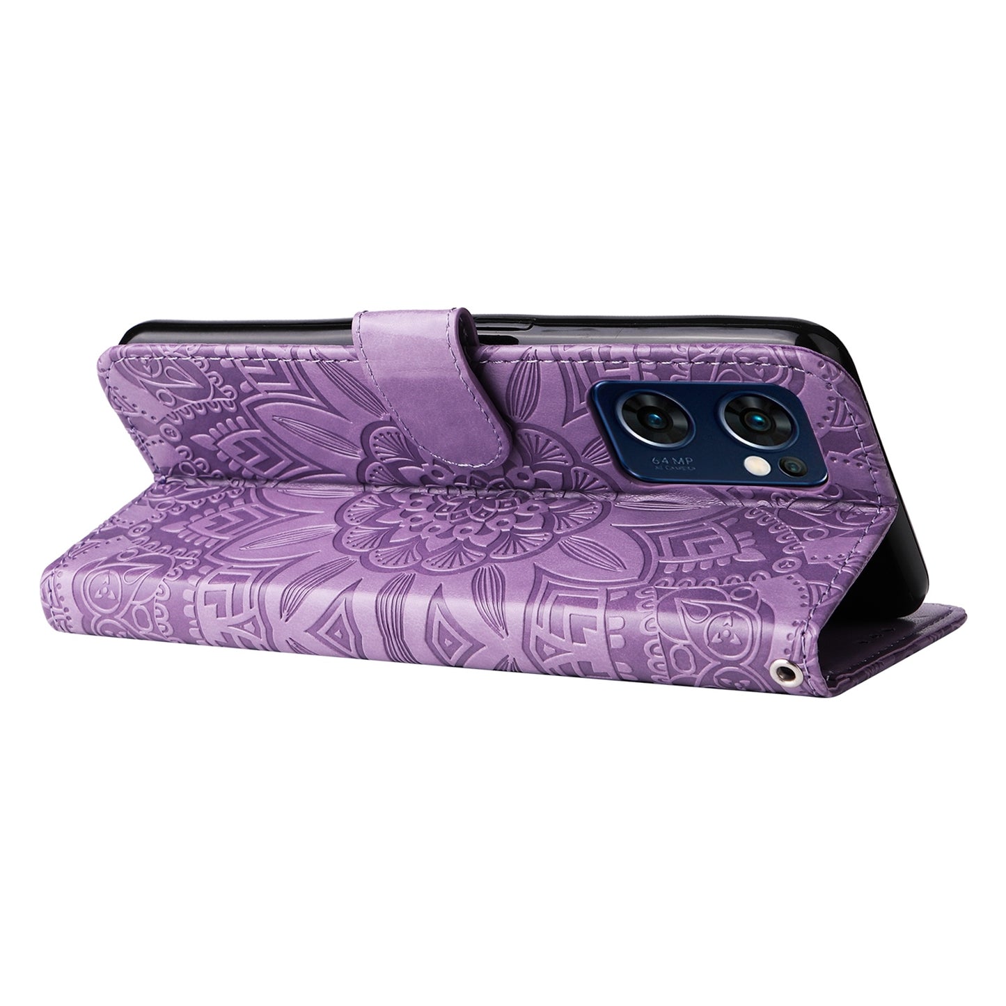 OPPO Find X5 Lite Sunflower Embossed Leather Wallet Phone Case with Kickstand and Card Holder