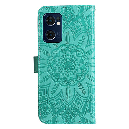 OPPO Find X5 Lite Sunflower Embossed Leather Wallet Phone Case with Kickstand and Card Holder