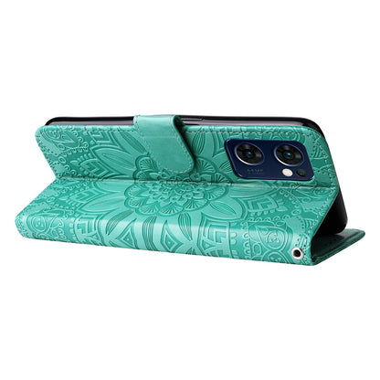 OPPO Find X5 Lite Sunflower Embossed Leather Wallet Phone Case with Kickstand and Card Holder